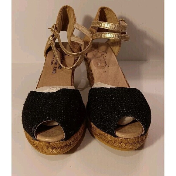 Gaimo Handmade Black/Tan/Metallic Espadrilles w/Ankle Straps Size 41 (US 10.5) - Picture 8 of 8
